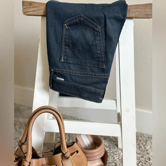 MOTHER The Vamp Gift Wrapped Dark Blue Cropped Jeans ankle slits - Picture 7 of 11